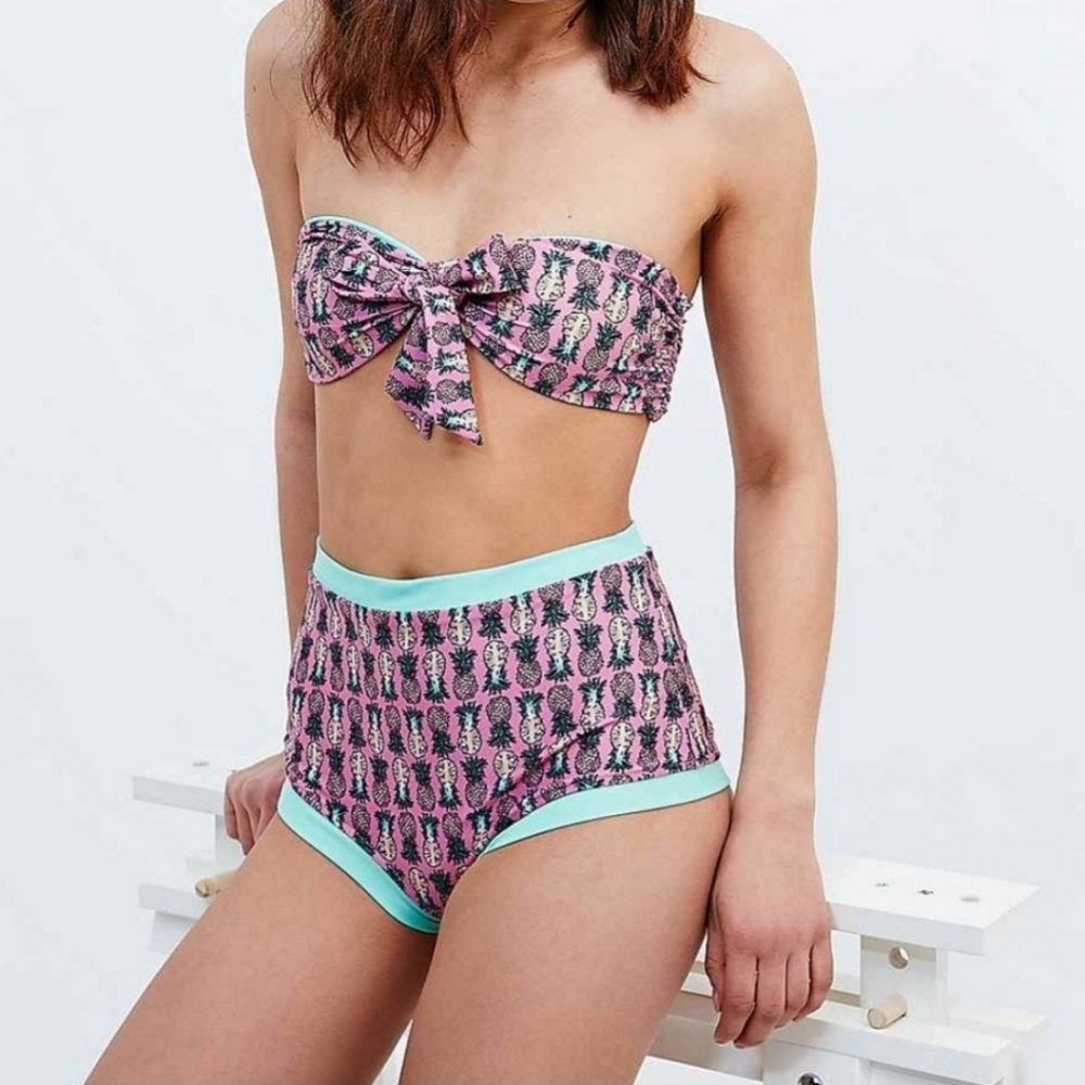 Lolli Tropical Pineapple Bandeau Swim Top Sz M
